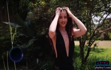 Gorgeous all natural model babe Megan Blake outdoor striptease for Playboy
